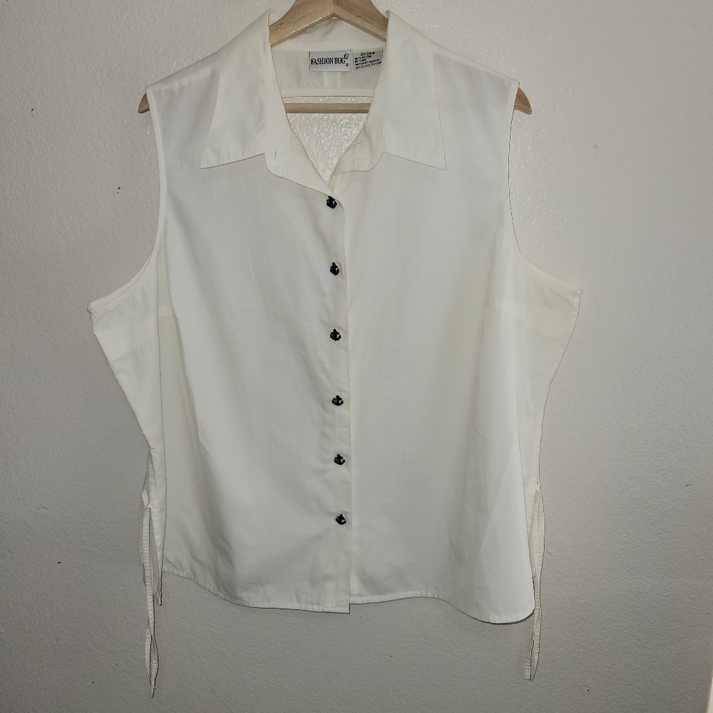 Fashion Bug White Button Up Sleeveless Top